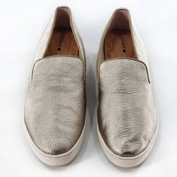 BIRDIES Swift Gold Metallic Leather Slip On Loafer Sneakers - Picture 3 of 9